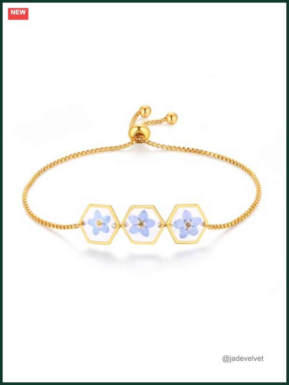 Forget-Me-Not Pressed Flower Bracelet | 316L Stainless Steel | Adjustable 7-9